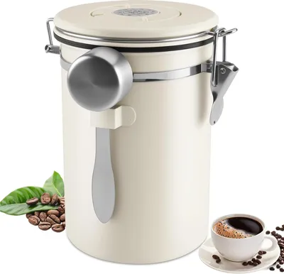 Produktbild von Kaffeedose Luftdicht Edelstahl 304, 1,8 L Kaffeebohnen Behälter Mit EdelstahllöFfel Und Zeiterfassungsaufbewahrung Vakuum Kaffeedose weiß Weihnachtsge