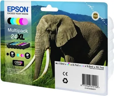 Produktbild von Tintenpatronen Multipack , Epson 24 XL Eléphant, Schwarz, Gelb, Cyan, Magenta, Hellmagenta, Hellcyan