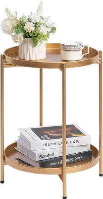 Produktbild von HollyHOME Gold Beistelltisch Rund Metall 2 Ebenen für Wohnzimmer Schlafzimmer Terrasse