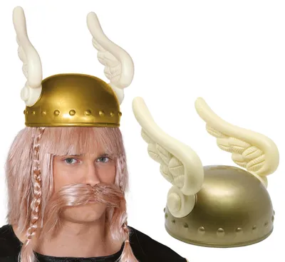 Produktbild von Gallier Helm Mit Flügel Wikinger Karneval Fasching Kostüm Accessoire Party Kopfdeckung Kostümfest Helm Mit Flügeln Historische Krieger Kopfbedeckung, Farbe: Gold