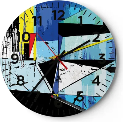 Produktbild von Wanduhr - Rund - Glasuhr - Abstraktion modern - 30x30cm - Schleichendes Uhrwerk - Lautlos - zum Aufhängen bereit - Dekoration Modern - Wanddekoration aus Glas - C4AR30x30-3913