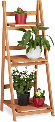Produktbild von Relaxdays Blumentreppe aus Holz, Blumenständer für innen, 3-stufig, Leiterregal, Klappbar, HBT: ca. 107,5 x 41 x 40 cm, braun