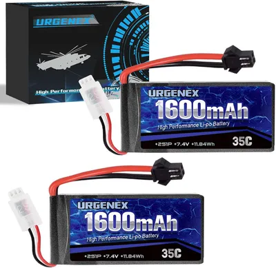 Produktbild von URGENEX 2S Lipo-Akku, 7,4 V, 1600 mAh, Lipo mit SM 2P-Stecker, 35 C, wiederaufladbarer Lipo-Akku für RC-Autos, LKWs, Hobby, Ersatzteile, Zubehör, 2 Stück