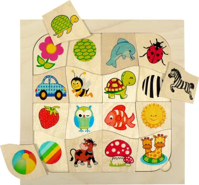 Produktbild von Holzspielzeug Zuordnungsspiel Tiere & Muster BxLxH 240x5x240mm