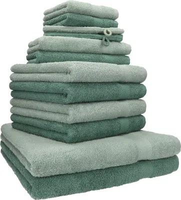 Produktbild von Betz 12-tlg. Handtuch-Set PREMIUM 2 Duschtücher 4 Handtücher 2 Gästetücher 2 Seiftücher 2 Waschhandschuhe  Farbe: heugrün / tannengrün
