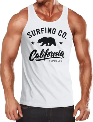 Produktbild von Herren Tank-Top California Republic Bear Bär Sommer Surfing Muskelshirt Muscle Shirt Neverless® weiß XL