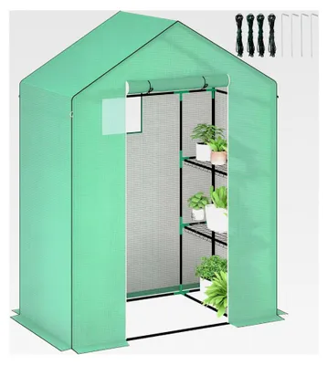 Produktbild von Gewächshaus mit Rolltür, Fenster, Regalen, winterfestem Folienmaterial aus Stahl, Treibhaus für Balkon und Garten, 143 x 74 x 190 cm