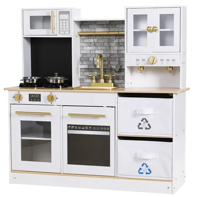 Zdjęcie produktu dla Kuchnia dla dzieci - drewniany zestaw kuchenny - z efektami świetlnymi i dźwiękowymi - kuchenka i piekarnik - 90x90x30 cm - dla małych dzieci i dzieci