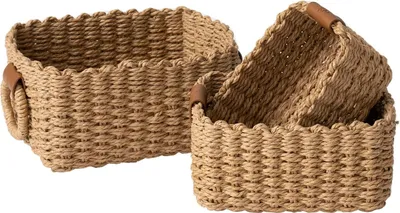 Produktbild von Gewebte Rattan Aufbewahrungskörbe Set von 3 - Papierseil Organizer für Schränke, Schubladen und Regale