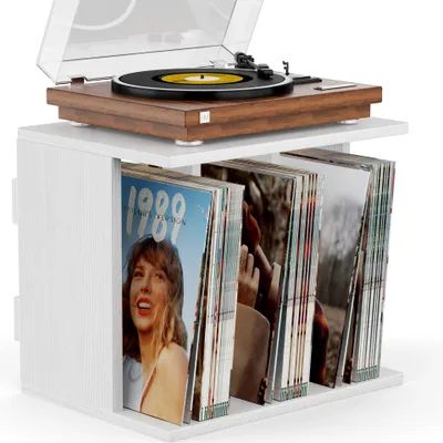 Vinyl-Wandregal, 3 Fächer, für bis zu 100 Alben, Vintage-Weiß