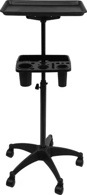 Obrázek produktu pro Kadeřnický vozík - Salonní vozík - 2 police - S kolečky - Výškově nastavitelný 68-101 cm - 45×33 cm - Nosnost 5 kg - Hliník a ABS - Černý
