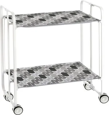 Produktbild von DON HIERRO - Klappbarer Servierwagen BAUHAUS mit Rollen – Metallgestell weiß, 2 Ebenen, 4 Positionen