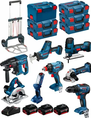 Produktbild von BOSCH Kit 18V BK801 (GST18V-LIS+GKS18V-LI+GBH18V-21+GWS18-125V-LI+GSR18V-55+GSA18V-LIC+GDX18V-180+GLI18V-300+3x4,0Ah+GAL18V-40)