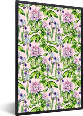Produktbild von MuchoWow® MuchoWow® Gerahmtes Poster Blumen - Hortensie - Muster 60x90 cm - Poster mit zchwarzem Bilderrahmen - Kunst