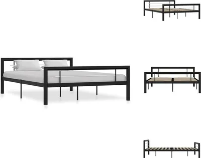Produktbild von vidaXL Bettgestell Schwarz und Weiß Metall 160×200 cm -  Betten & Bettgestelle