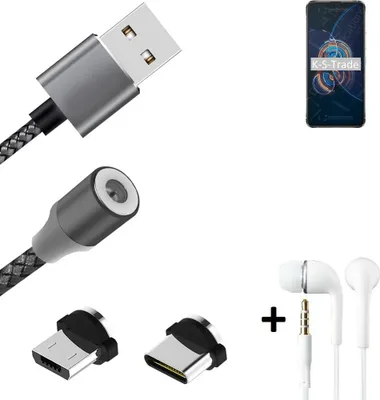 Produktbild von K-S-Trade® Hochwertiges Magnet-Lade-kabel Sync-Kabel Daten-Kabel + Kopfhörer kompatibel mit Asus Zenfone 8 Flip mit USB-Typ-C-Anschluss und