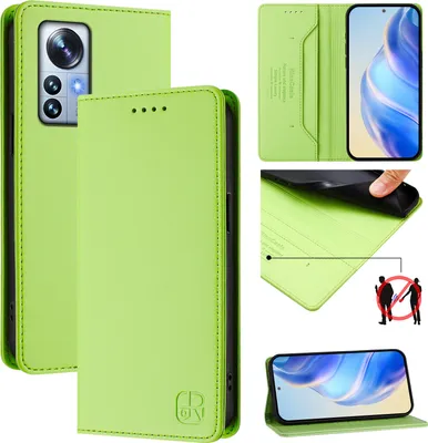 Obrázek produktu pro Kožené pouzdro pro Xiaomi 12 Pro/Xiaomi 12S Pro, flipové pouzdro s přihrádkami na karty, peněženkou a stojánkem Zelený