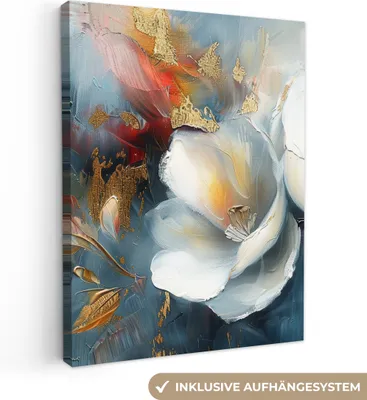 Obrázek produktu pro OneMillionCanvasses® - Plátna - Květiny - Bílá - Zlatá - Umění - Abstraktní umění, nástěnné dekorace, Obrazy Obývací pokoj, 30x40cm