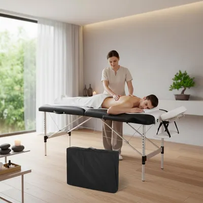 Produktbild von Massageliege 2 Zonen Aluminium Schwarz/Weiß Therapiebank Kosmetiktisch Klappbar