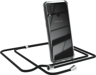 Produktbild von EAZY CASE Handykette kompatibel mit Samsung Galaxy A20e, Handyhülle mit Umhängeband, Handykordel, Schutzhülle Clear, Band in Schwarz