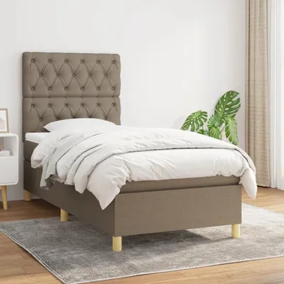 Produktbild von Robuste Einzelbett - Dezentem Design Boxspringbett mit Matratze Taupe 80x200 cm Stoff - Lattenrost Inklusive - 25967