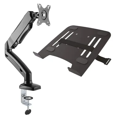 Produktbild von Universal Laptop Tisch-Halterung mit Adapterplatte für Notebook Netbook Tablet-PC - neigbar schwenkbar - mit Kabelführung - Modell: LT12-IP3BK