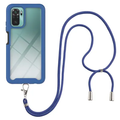 Produktbild von Redmi Note 10 4G Handykette Hülle, Transparente TPU Bumper Ganzkörper Schutzhülle mit Kordel zum Umhängen Necklace Schlüsselband für Xiaomi Redmi Note 10 4G / Note 10S Blau