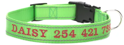 Produktbild von Personalisiertes Hundehalsband mit individuell gesticktem Namen und Telefonnummer, Schnellverschluss-D-Ring, Grasgrün-M