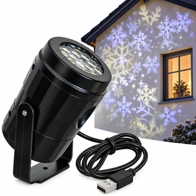Produktbild von LED Schneeprojektor USB Weihnachtsprojektor Wandprojektor Schneeflocken Lichtprojektor für Innen Schwarz