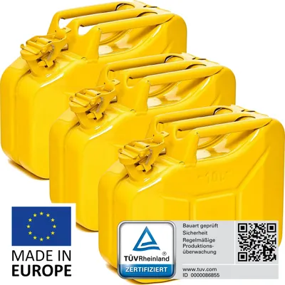 Produktbild von BW® Kraftstoffkanister Metall Benzinkanister 3x 10 Liter - Gelb RAL 1018 - UN-Zulassung - Hergestellt in Europa