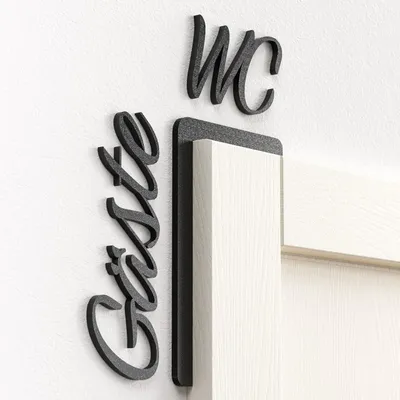 Imagen del producto de Letrero para baño de invitados, autoadhesivo, de plástico, diseño moderno, decoración para la pared