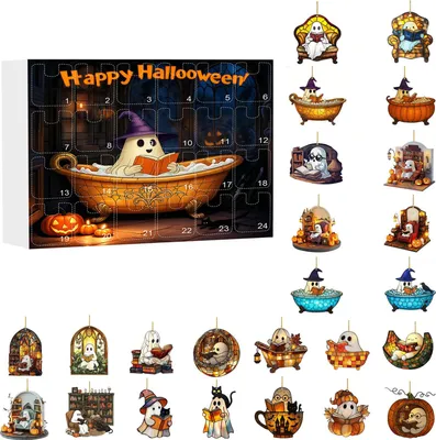 Produktbild von Halloween-Adventskalender, 2D-Acryl-Lesegeist, hängendes Ornament-Set, 24 Tage Countdown-Dekoration für die Feiertags- und Heimdekoration