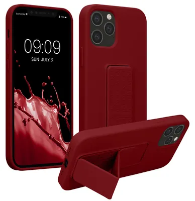 Produktbild von kwmobile Handyhülle für Apple iPhone 12 / iPhone 12 Pro Hülle - TPU Silikon Case mit Fingerhalter und Stand - Schutzhülle Cover in Rhabarber Rot