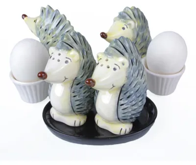 Igel-Frühstücksset, 5-teilig, Keramik, Salz & Pfeffer, Eierbecher
