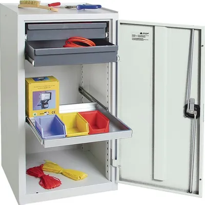 Zdjęcie produktu dla Szafka na narzędzia/zaopatrzenie H1000xW500xD500 mm 2 szuflady, 1 półka jasnoszary/jasnoszary