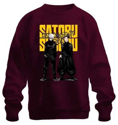 Imagen del producto de Sudadera con cuello redondo, estilo uni, con motivos de Satoru Gojo, Geto, "Jujutsu Kaisen", estética japonesa y estilo Y2K. Color burdeos, talla XL
