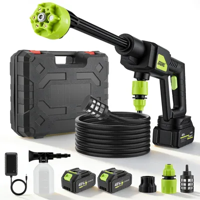 Image de Nettoyeur haute pression portable - Nettoyeur haute pression sans fil - Buse réglable 6 en 1 - Tuyau de 5 mètres - Idéal pour le lavage automobile - Sans batterie