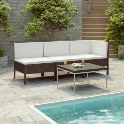 Produktbild von The Living Store 3-tlg. Garten-Lounge-Set mit Auflagen Poly Rattan Braun