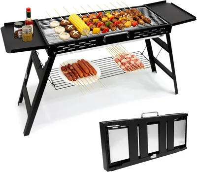 Obrázok produktu pre Prenosný, skladací gril na drevené uhlie, rozmer 75 x 29,5 cm, vhodný na piknik a kempovanie