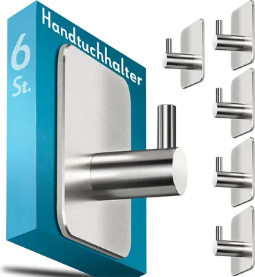 Produktbild von Handtuchklemmen ohne Bohren - 6 Stück, rostfreie Wandhaken für das Badezimmer, selbstklebend und wasserdicht