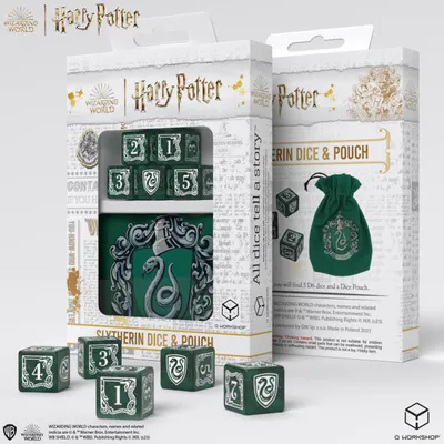 Productafbeelding van Q-workshop Harry Potter. Slytherin dobbelstenen en etui, tetraëder, geschikt voor kinderen en volwassenen, elk geslacht, Harry Potter, plastic, groen, wit