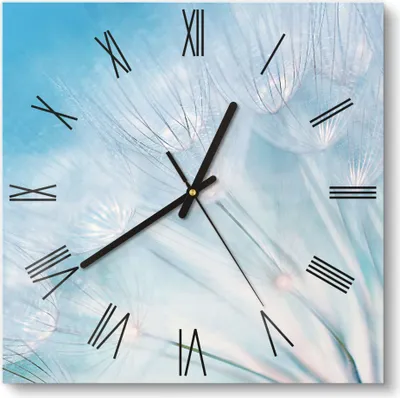 Produktbild von DEQORI Glasuhr 30x30 cm Römisch 'Blühender Löwenzahn' Wanduhr Glas Uhr Design leise