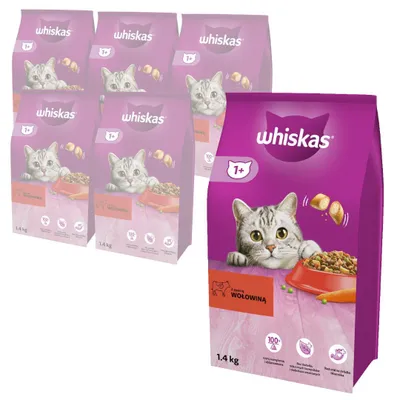 Zdjęcie produktu dla Whiskas Adult 6x1,4kg - Sucha Karma Pełnoporcjowa Dla Dorosłych Kotów Z Wołowiną