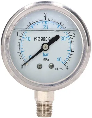Obrázok produktu pre Manometer naplnený glycerínom, rozsah 0-4 MPa, s dvojitou stupnicou a pripojením 1/4 palca NPT