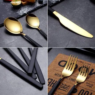 Produktbild von Famanu Besteckset 30-teilig - Schwarz mit Gold