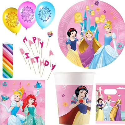 Produktbild von Princess Party-Set für Kindergeburtstag mit 8 Tellern (23 cm) und 8 Bechern (200 ml)