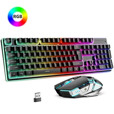 Zdjęcie produktu dla Bezprzewodowa klawiatura i mysz gamingowa ze 104 klawiszami,3200 DPI i RGB LED