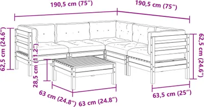 Immagine prodotto di vidaXL Set di divani da giardino a 6 pezzi con cuscini in legno massiccio di abete Douglas
