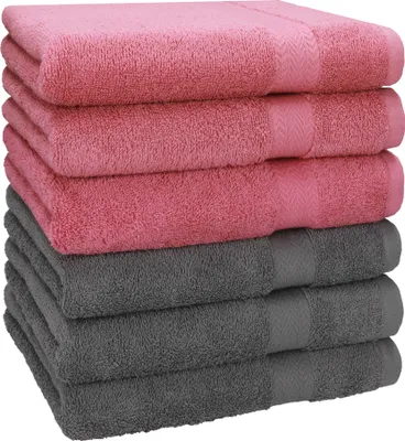 Produktbild von Betz Premium Handtuch Set 6-teilig – 6× Handtücher 50×100 cm, 100% Baumwolle 470 g/m², weich & saugstark, ® Farbe Altrosa/anthrazit