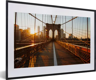 Produktbild von MuchoWow® MuchoWow® Gerahmtes Poster Brooklyn Bridge in New York bei Sonnenuntergang 60x40 cm - Poster mit zchwarzem Bilderrahmen - Schlafzimmer - Plakat in Rahmen - Drucken
